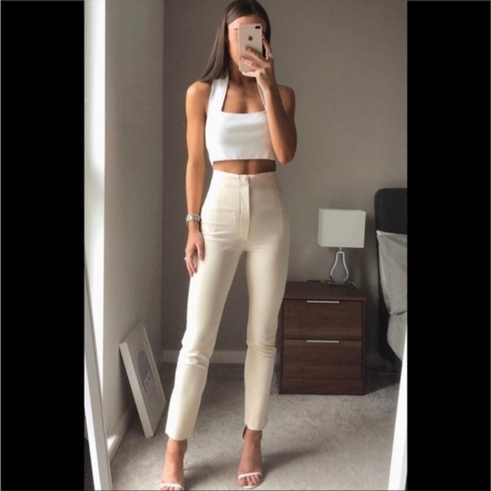 Zara Cream High-Waist Skinny Pants - Picture 3 of 16